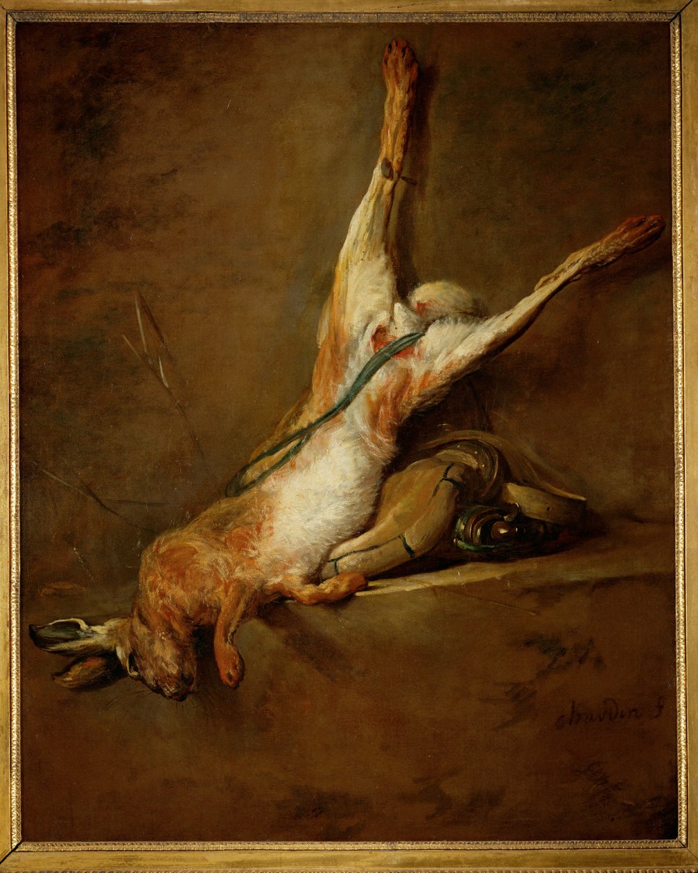 Dead Hare with Powder Flask and Game Bag by Jean Baptiste Simeon Chardin