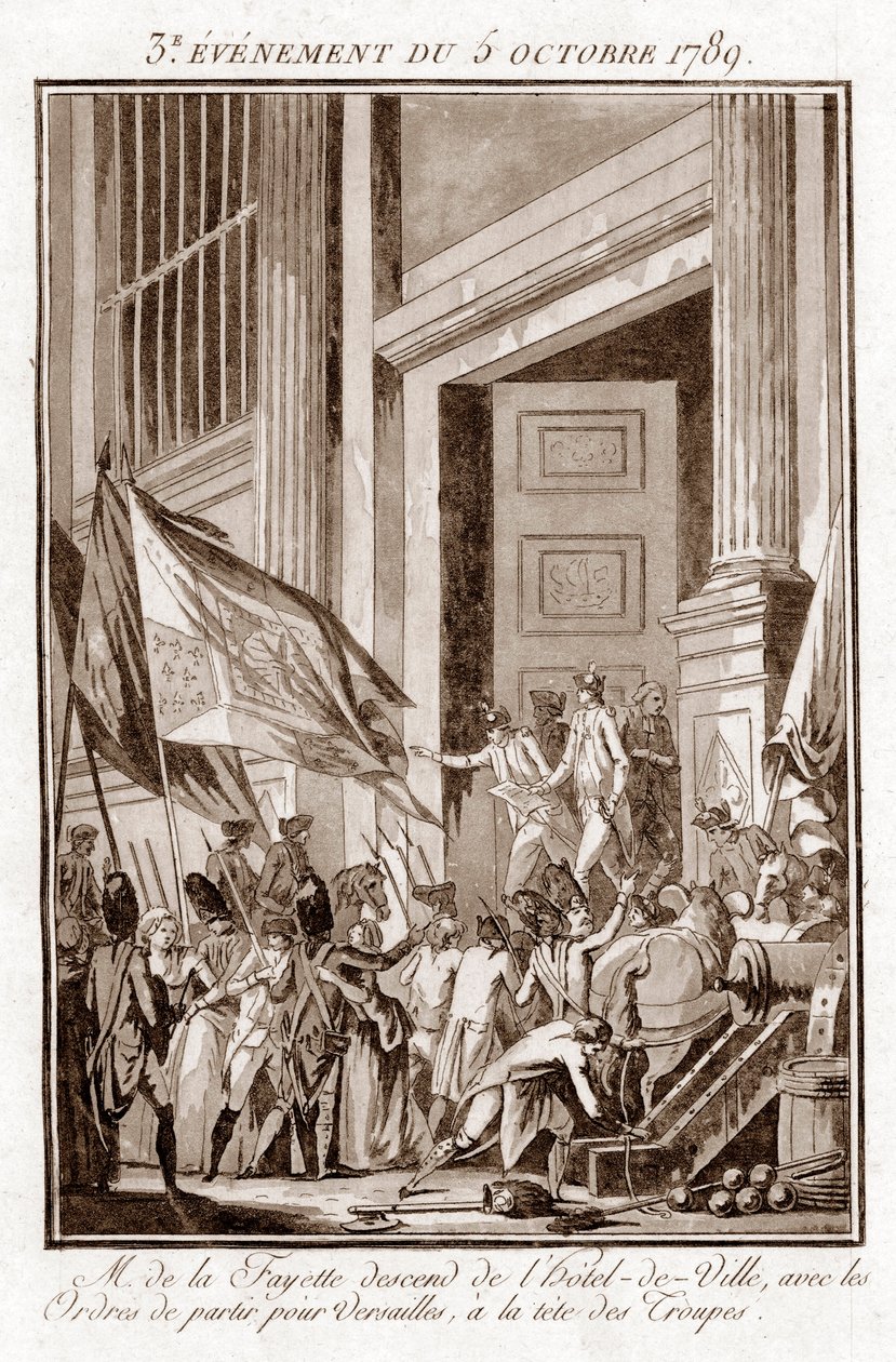 French Revolution - La Fayette leaving the Paris City Hall to go to Versailles, October 5 by Jean Francois Janinet
