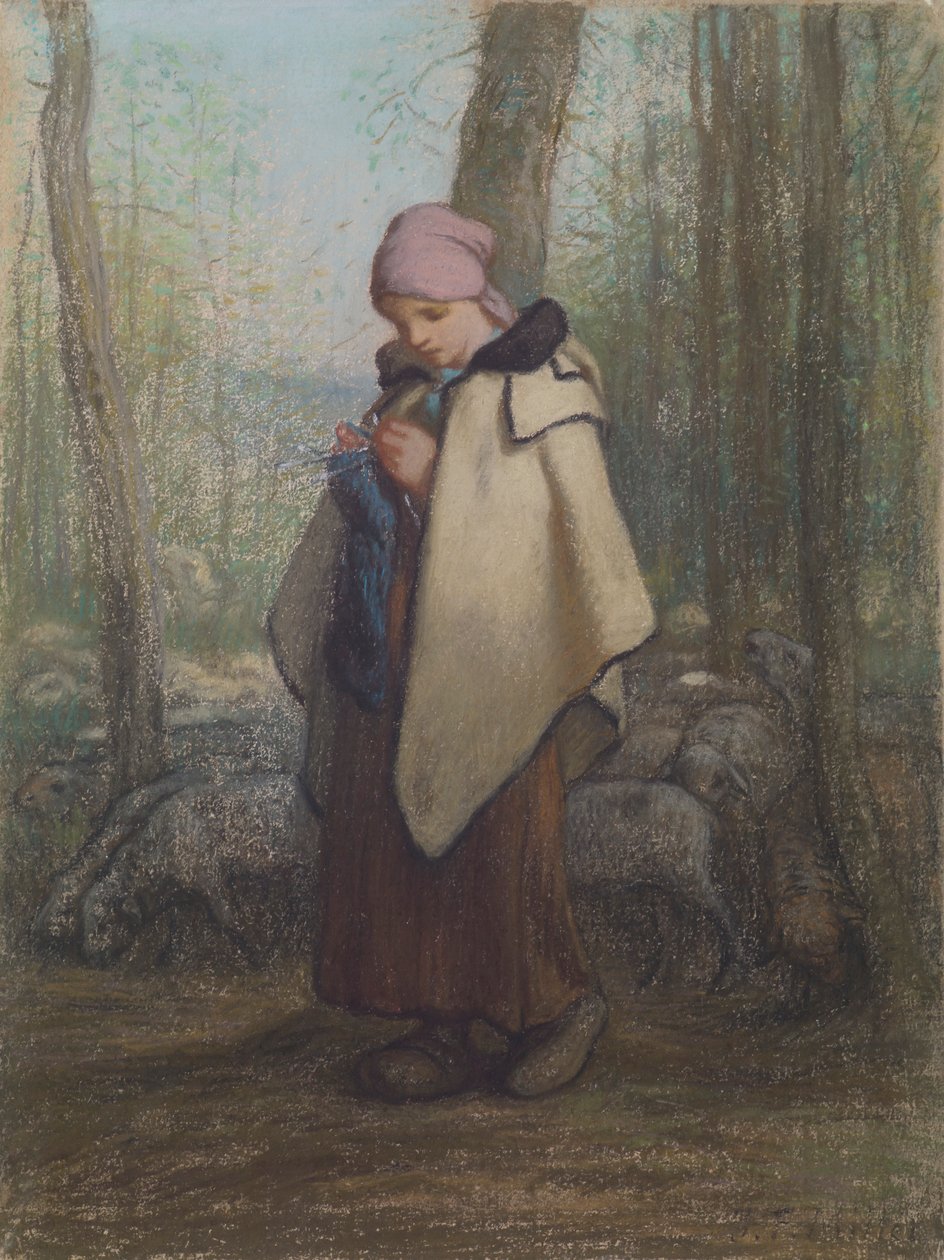 The Knitting Shepherdess by Jean-Francois Millet