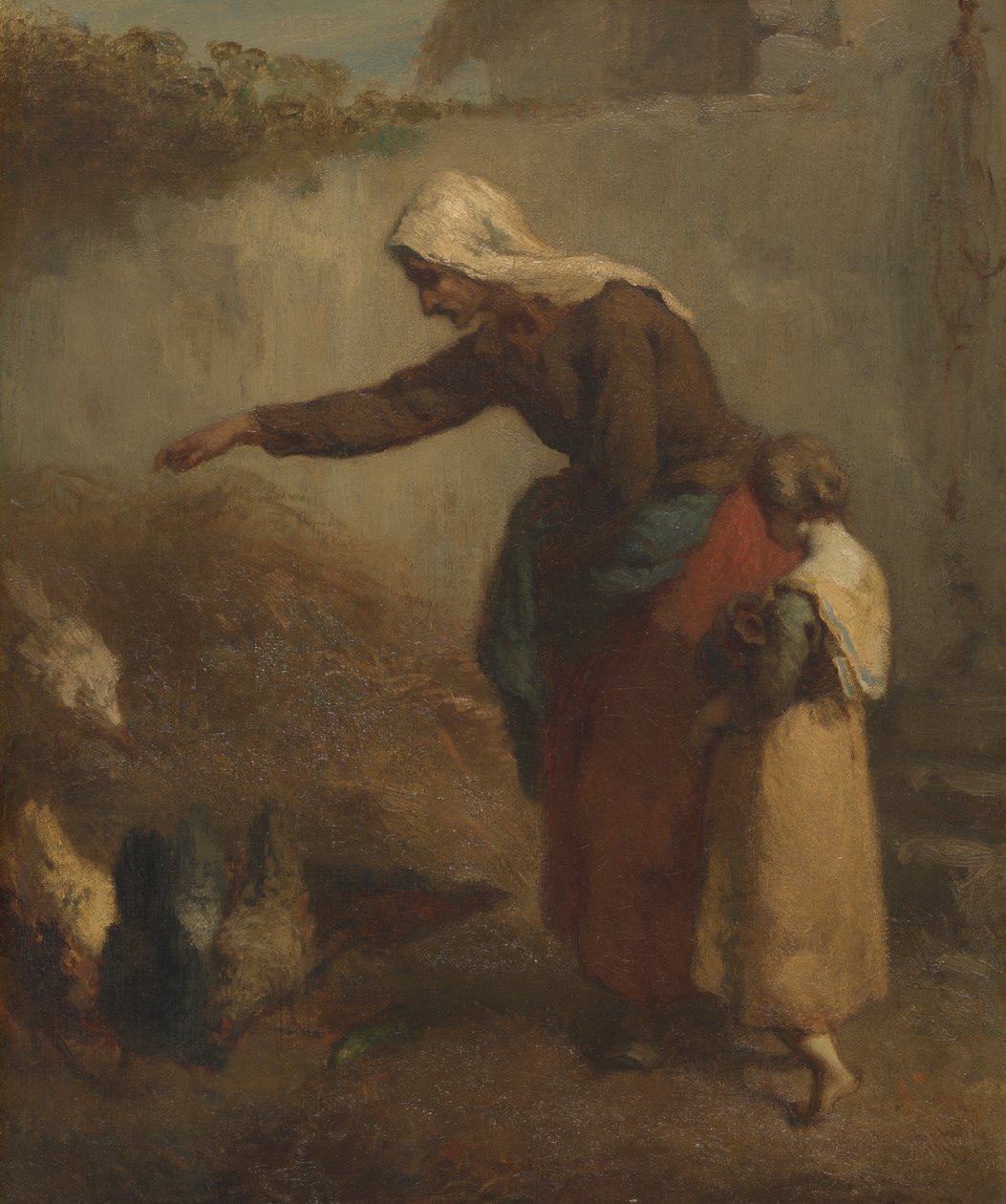 Woman Feeding Chickens by Jean-Francois Millet