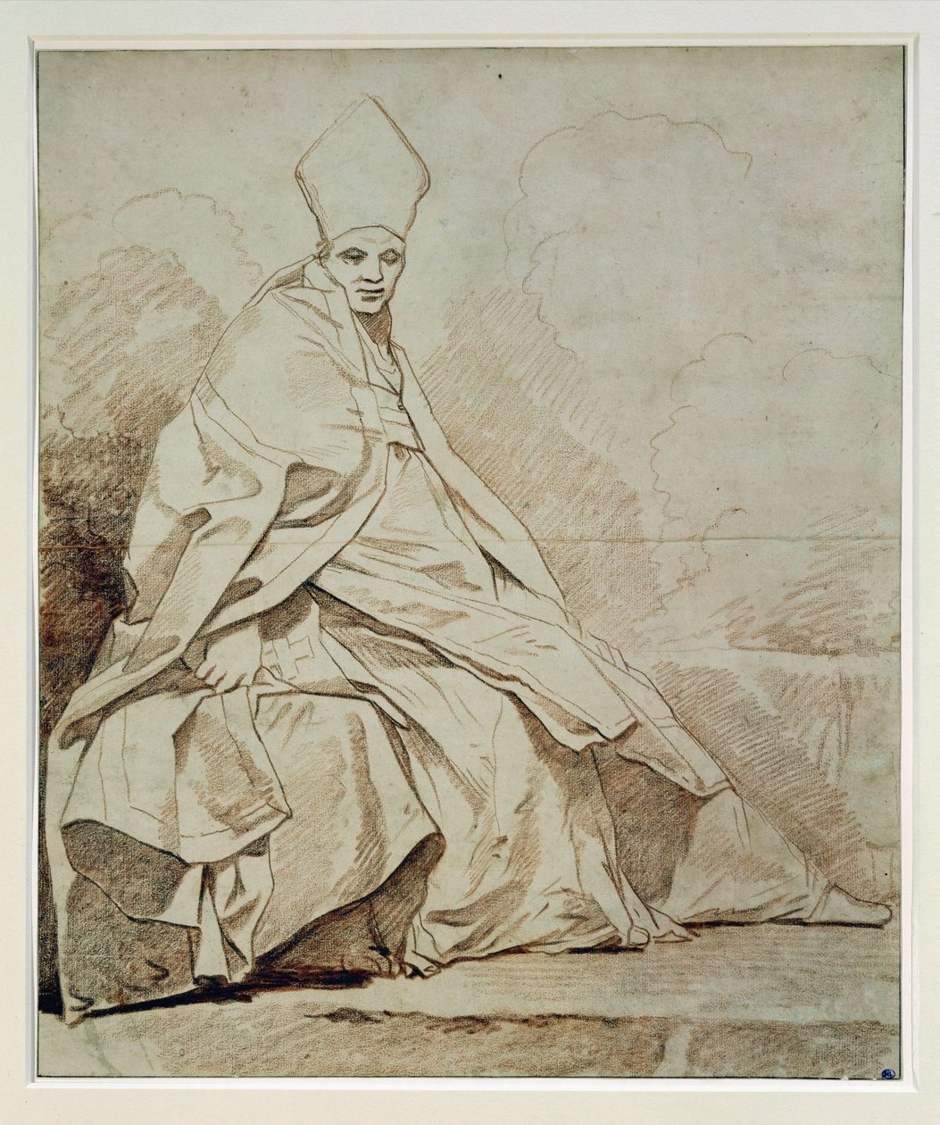 Study of a draped figure in ecclesiastical costume by Jean Honore Fragonard