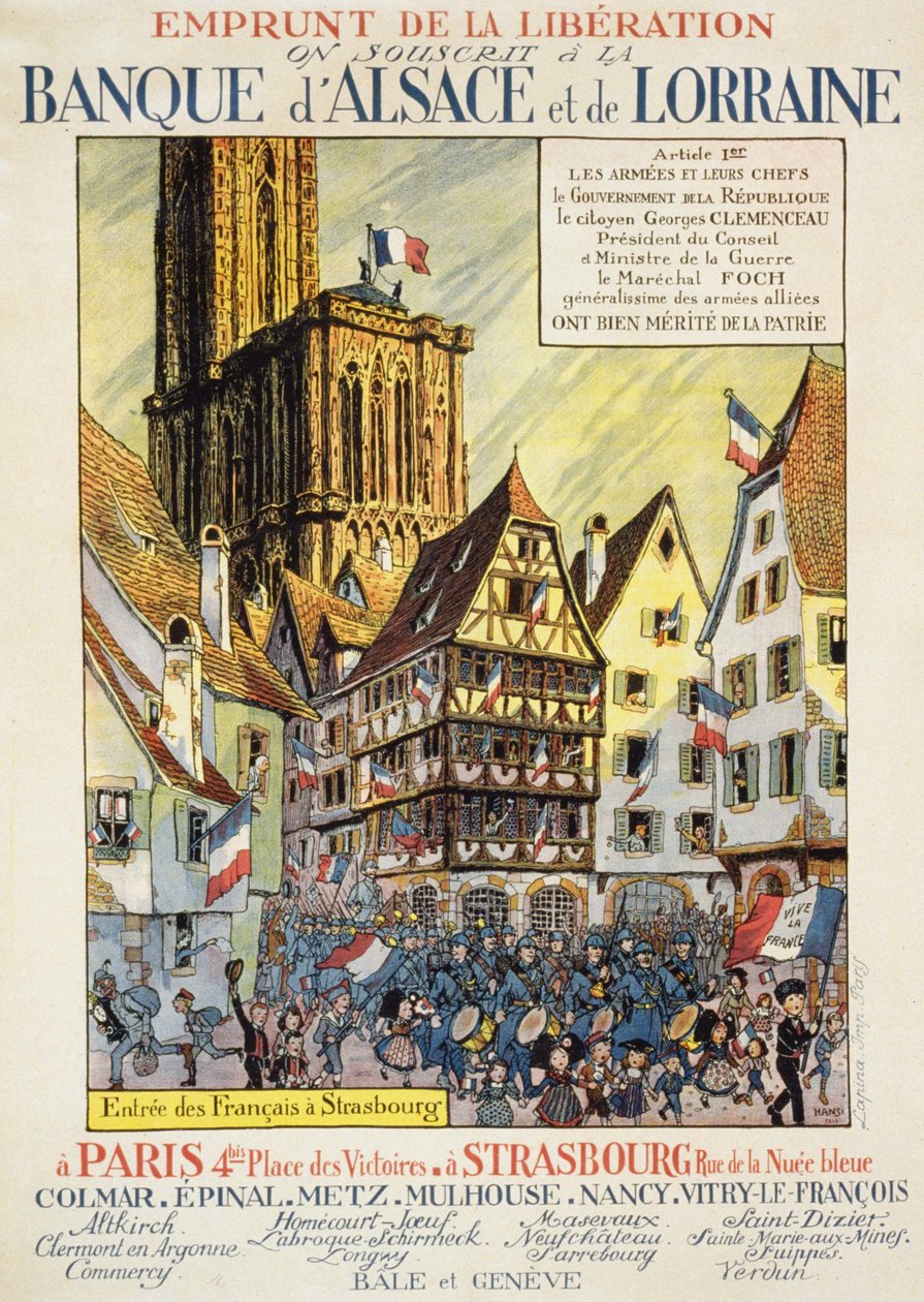 Loan of Liberation: “We Subscribe to the Bank of Alsace and Lorraine” - Poster, circa 1918 by Jean-Jacques (1873-1951) Waltz