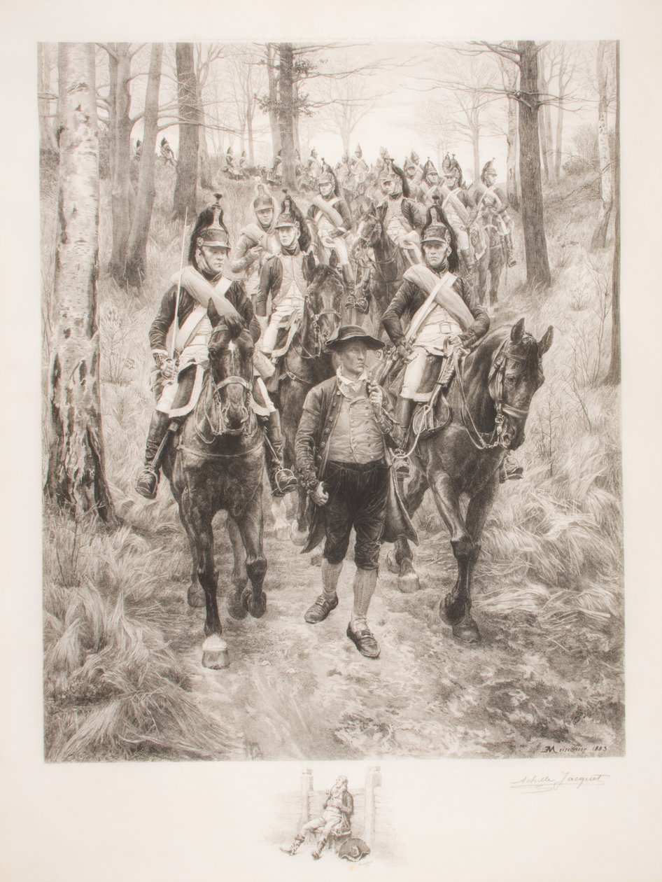 French Cavalry Traveling through Woods with Guide, Engraved by Achilles Jacquet by Jean Louis Ernest Meissonier