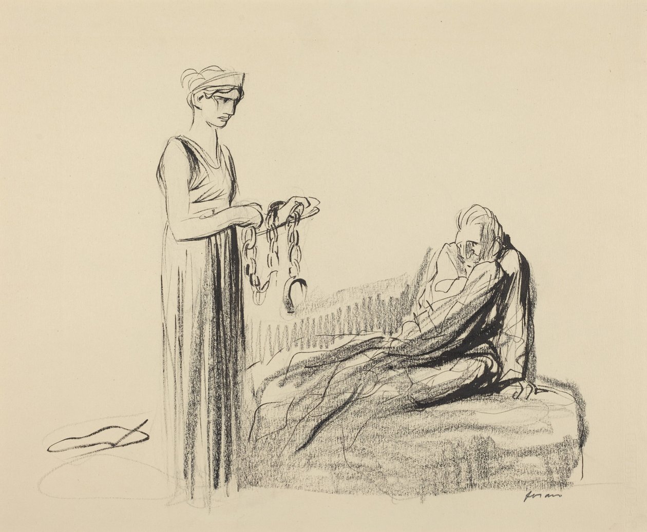 a) Fetters (recto); b) Several Figures (verso) by Jean-Louis Forain