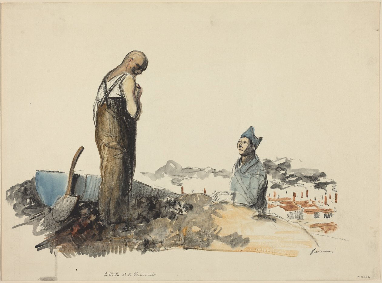 a) Poilu and Prisoner (recto); b) Study of Prisoner (verso) by Jean-Louis Forain