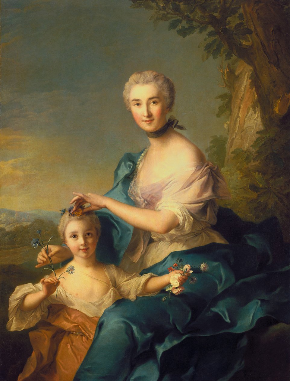 Madame Crozat De Thiers And Her Daughter by Jean Marc Nattier