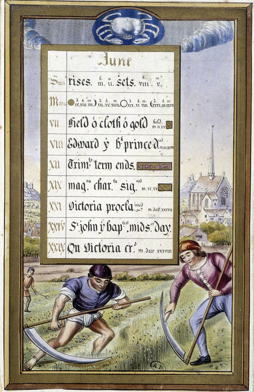 Calendar of June and Sign of Cancer (Hours of Anne of Brittany) by Jean (after) Bourdichon