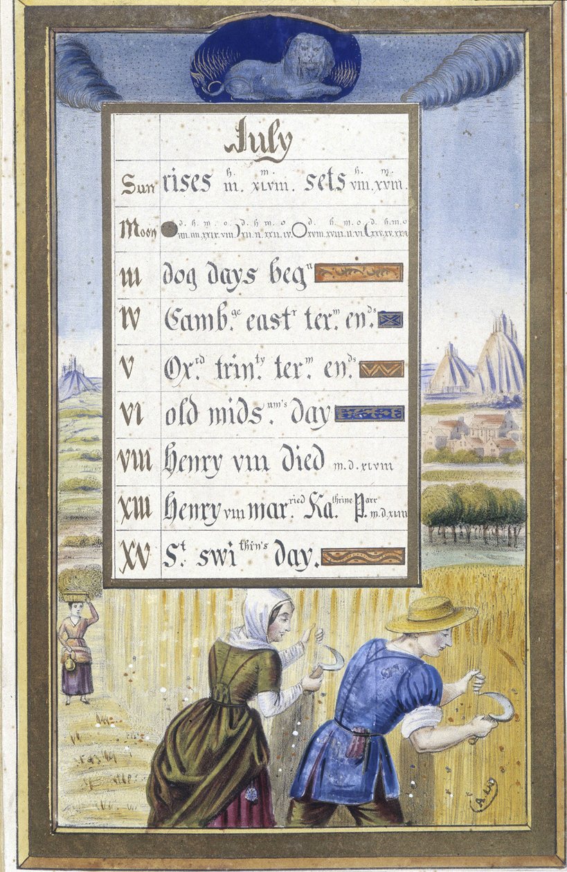 July: The Harvest (Lion) (Facsimile of the Hours of Anne of Brittany) by Jean (after) Bourdichon