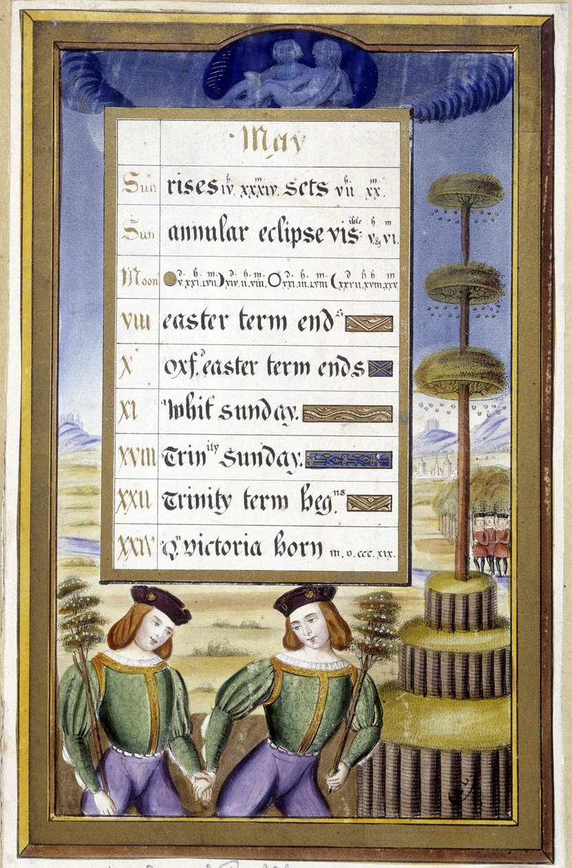 May: Tree of May (Gemini) - facsimile of the Hours of Anne of Brittany, by Jean Bourdichon by Jean (after) Bourdichon
