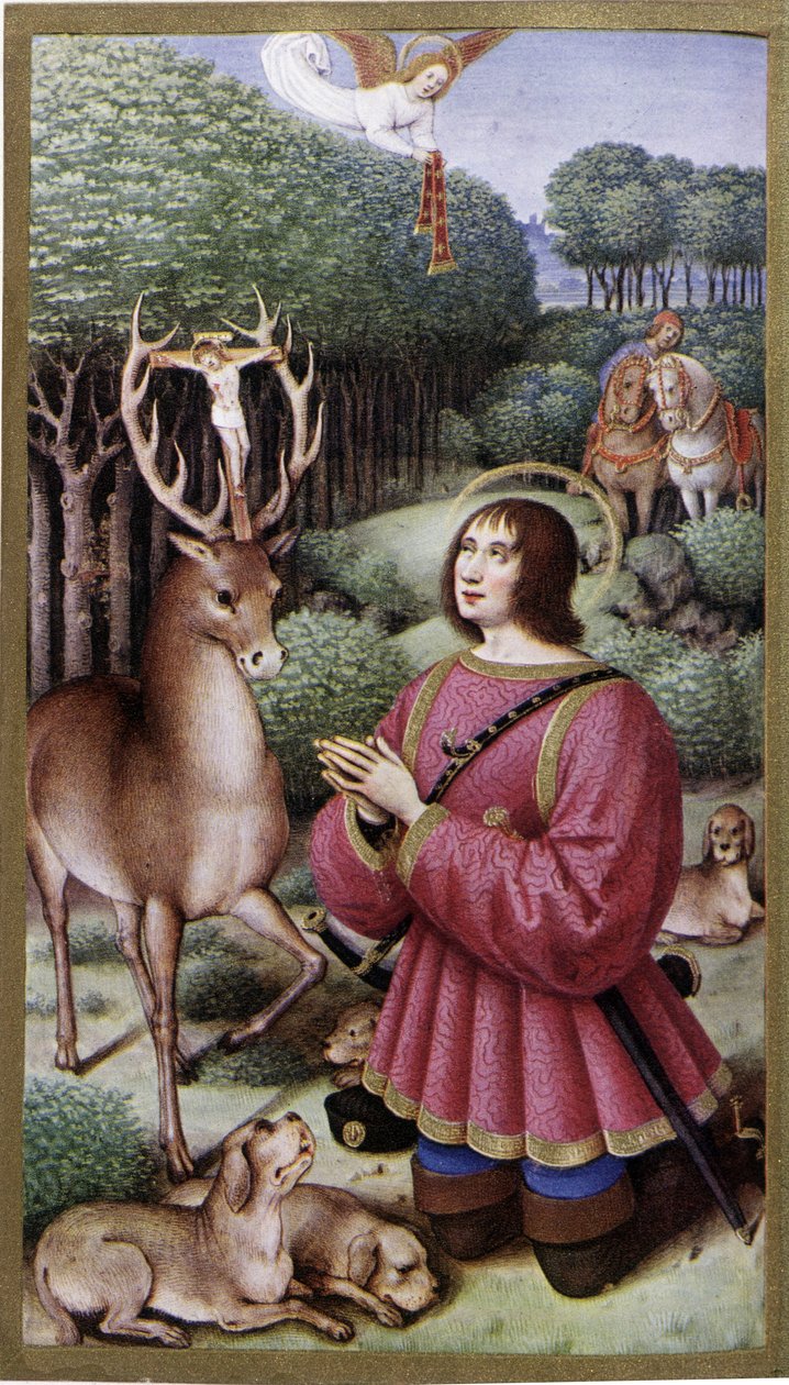 Saint Hubert - Miniature by Jean Bourdichon, facsimile of the Hours of Anne de Bretagne by Jean (after) Bourdichon