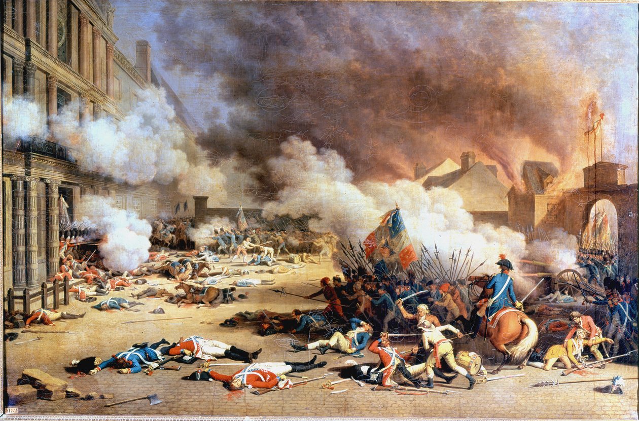 Taken from the Palais des Tuileries, Courtyard of the Carrousel, August 10 by Jean (after) Duplessis Bertaux