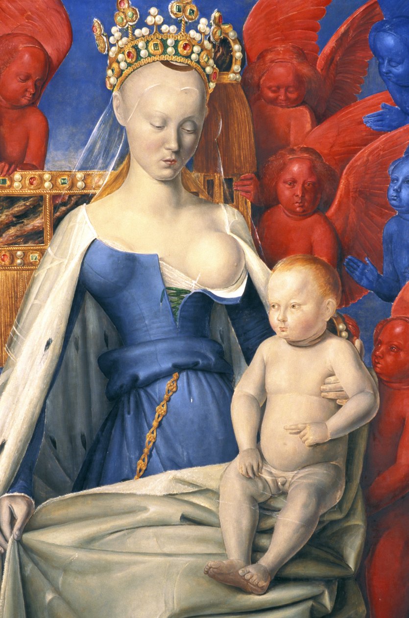 The Nursing Virgin in an Ermine Coat Depicted as Agnes Sorel (detail) (after the Virgin of Antwerp, by Jean Fouquet, circa 1452-1455) by Jean (after) Fouquet