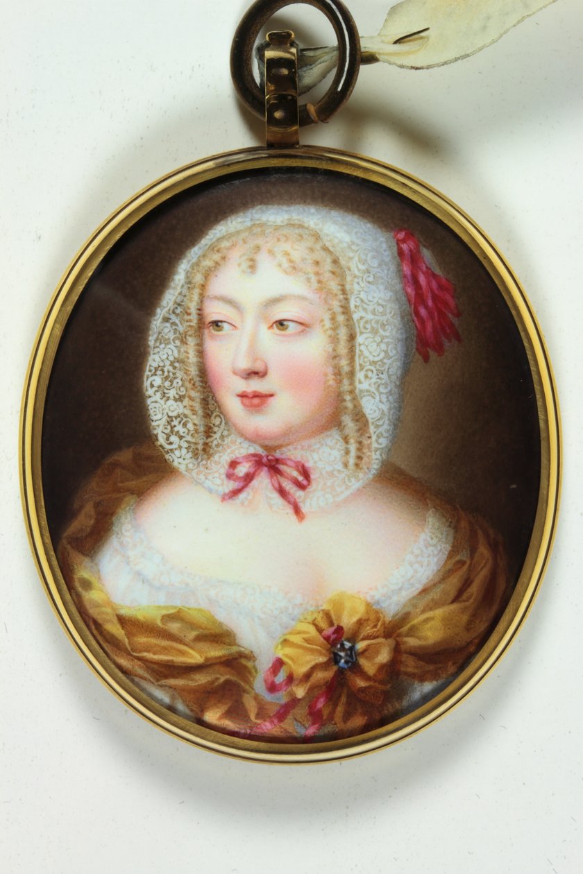 A Lady, in Orange Bodice Over a White Lace Chemisette by Jean (circle of) Petitot