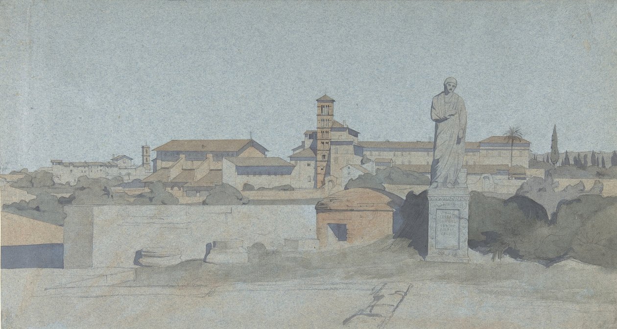 SS. Giovanni e Paolo, seen from the Villa Mattei, Rome by Jean Achille Benouville