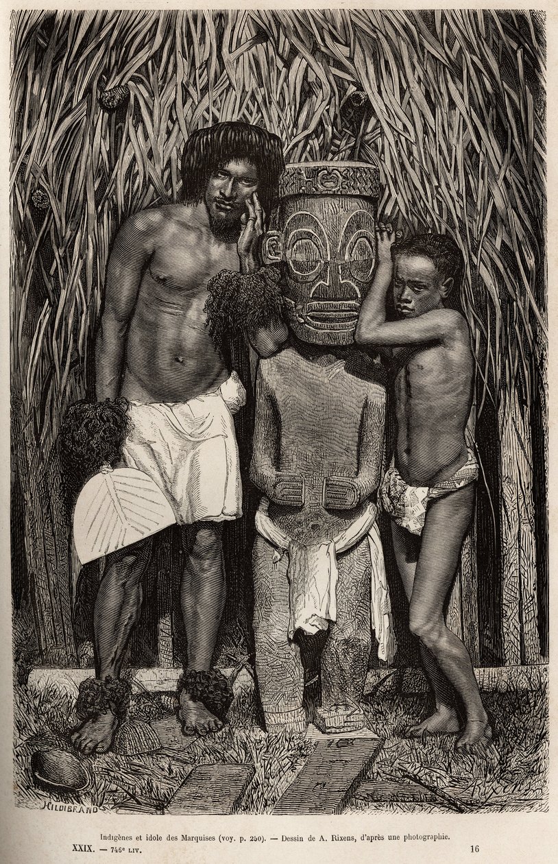 An Inhabitant of Hiva-Oa and His Son with a Carved Wooden Idol by Jean Andre Rixens