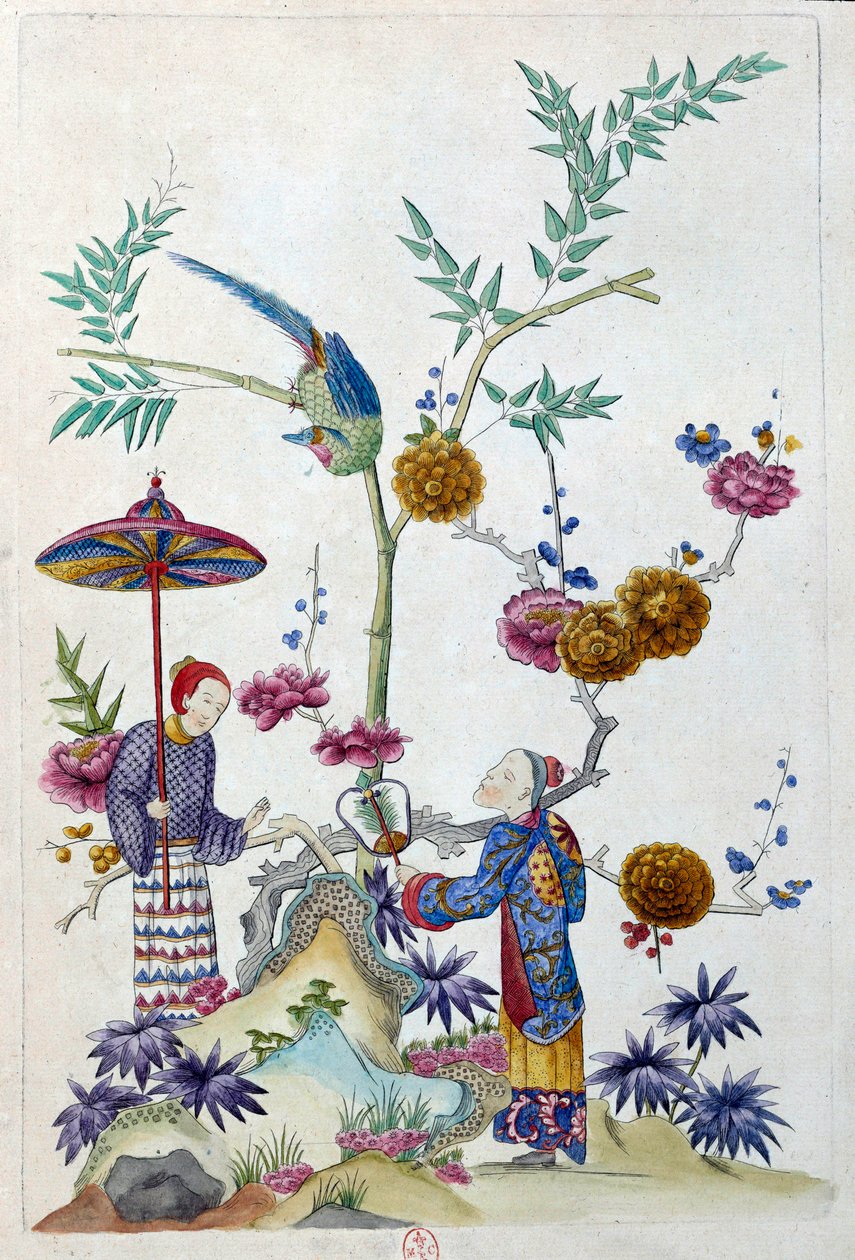 Drawing from a Chinese Vase: Couple in a Garden by Jean Antoine Fraisse