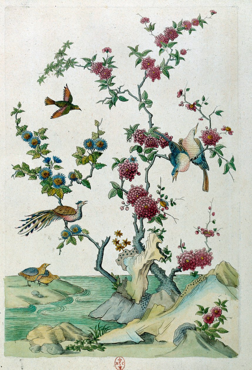 Drawing from a Chinese Vase: Birds and Flowers. Painting by Jean Antoine Fraisse (18th century) by Jean Antoine Fraisse