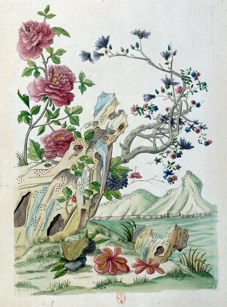 Drawing from a Chinese Vase: Flowers in a Landscape by Jean Antoine Fraisse