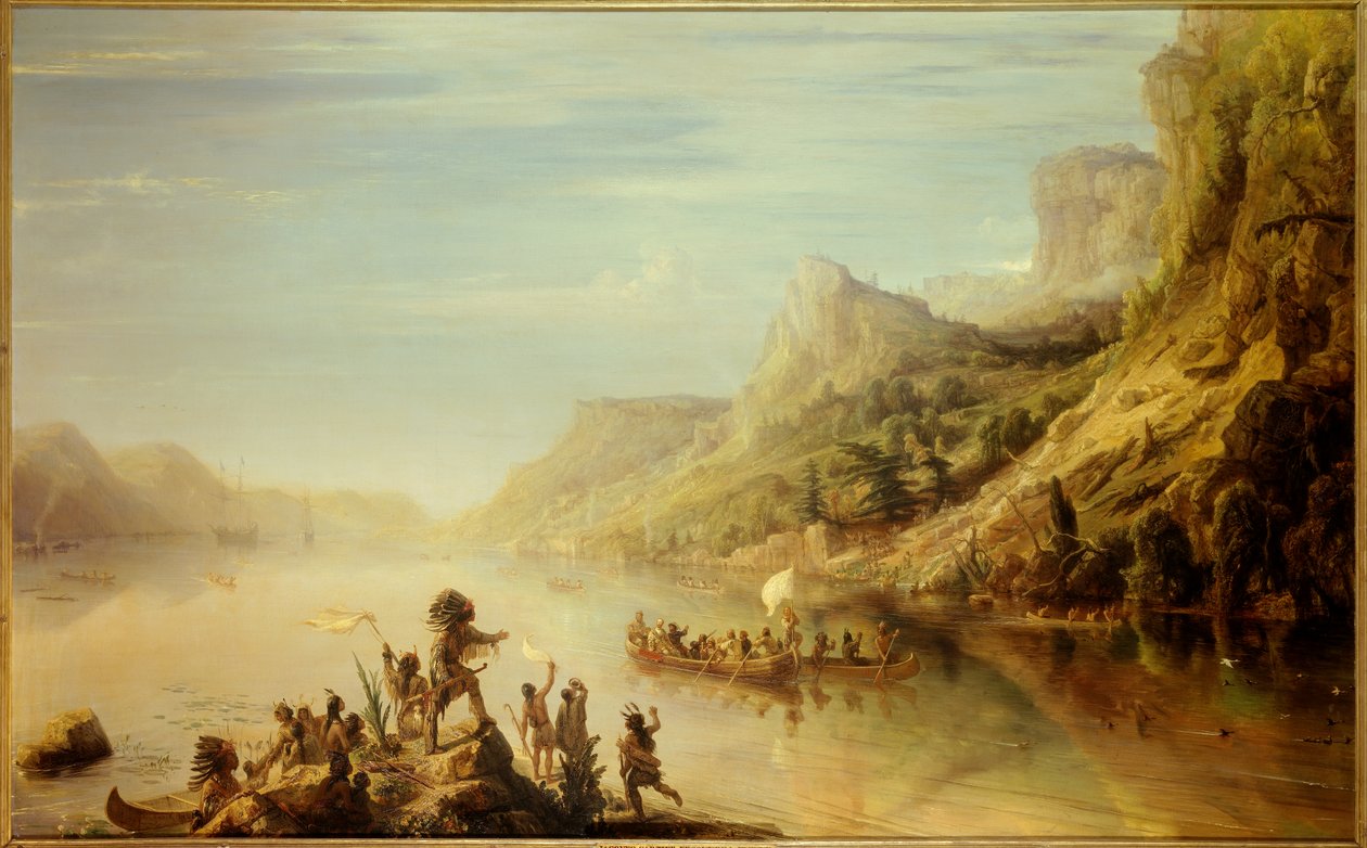 The French explorer Jacques Cartier discovered and climbed the St. Lawrence River in Canada in 1535 by Jean Antoine Theodore Gudin