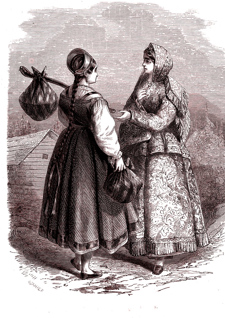 Russia. Women of the mounts Valdaiy. 1865 (Engraving) by Jean Antoine Valentin Foulquier