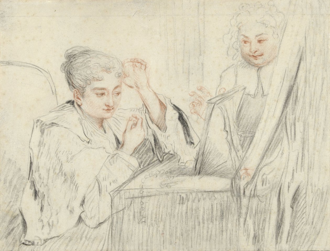 Rosalba Carriera (?) at Her Toilet by Jean Antoine Watteau (possibly)