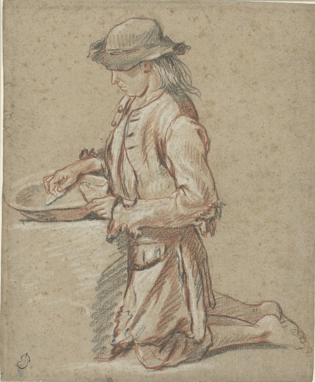 Boy with Felt Hat by a Tub by Jean Antoine Watteau (rejected attribution)