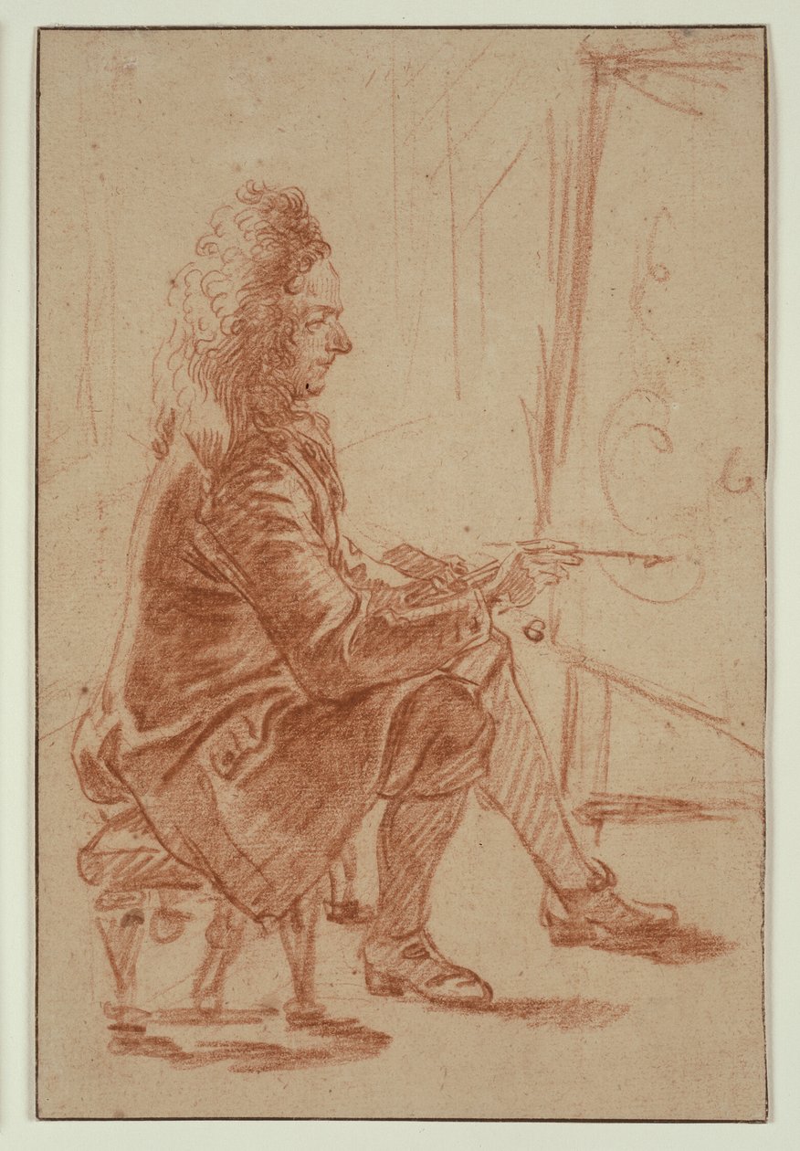 A Bewigged Painter, Seated at his Easel, Seen in Profile by Jean Antoine Watteau