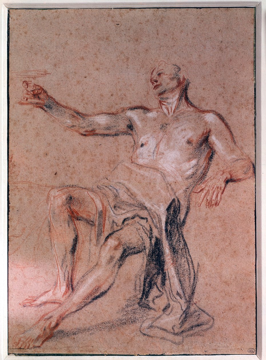Man Nude. Pencil drawing by Jean Antoine Watteau (1684-1721) 18th century. Paris, Musee du Louvre by Jean Antoine Watteau