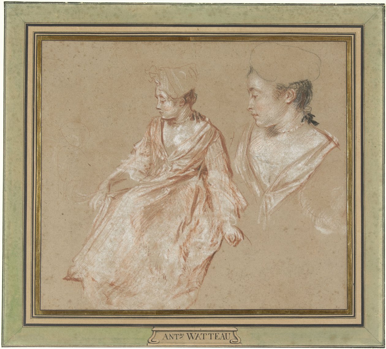 Studies of a Seated Woman and a Detail of Her Head and Shoulders by Jean Antoine Watteau