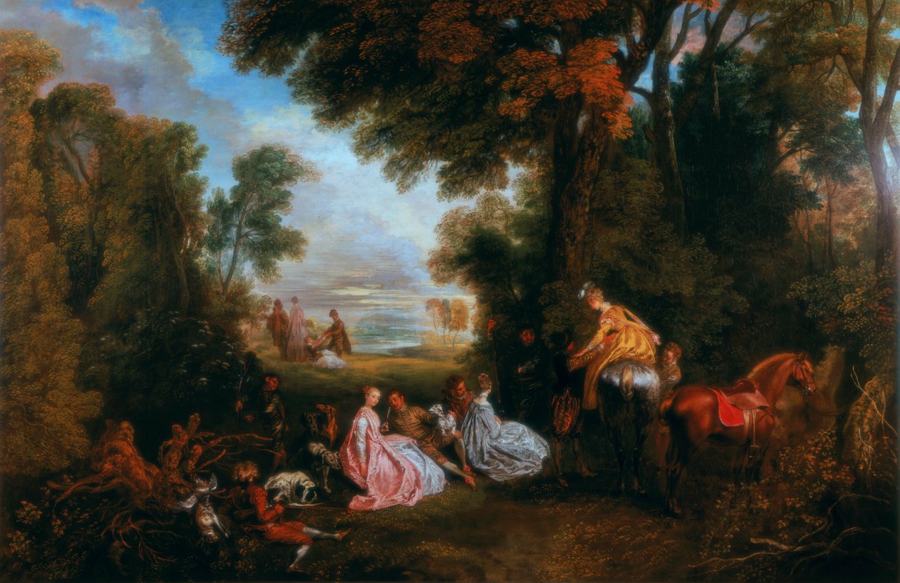 The Halt During the Chase, 1717-1720 by Jean Antoine Watteau