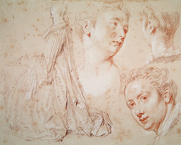 Three Heads and a Seated Woman, c.1716 by Jean Antoine Watteau