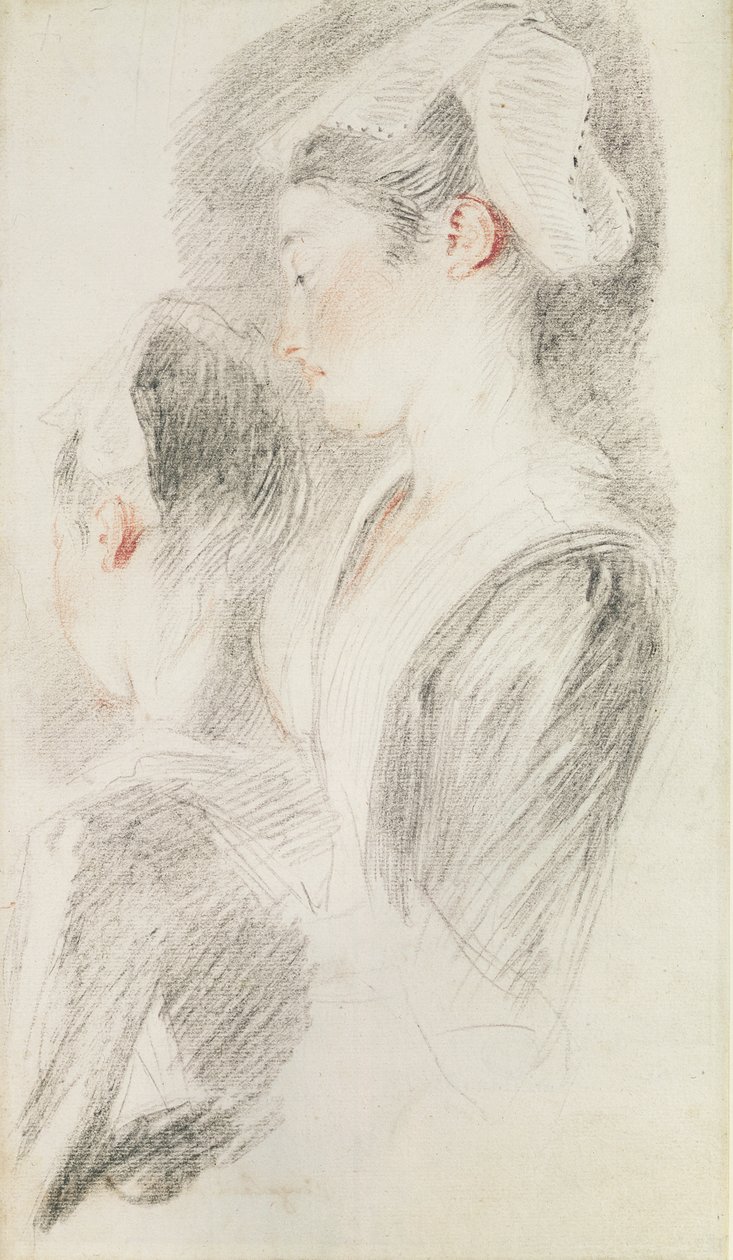 Two studies of a woman, three-quarters from rear, one in profile by Jean Antoine Watteau