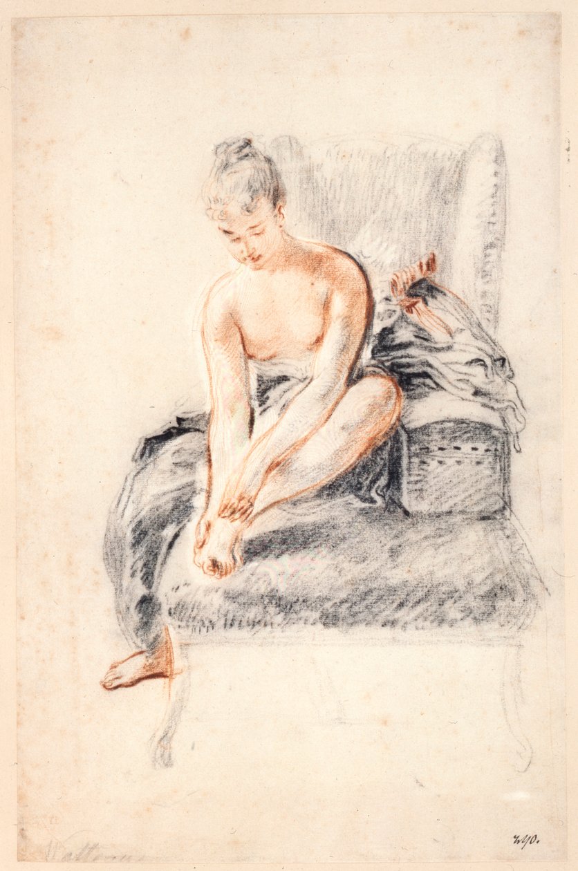 Young Woman, Nude, Holding One Foot in Her Hands by Jean Antoine Watteau