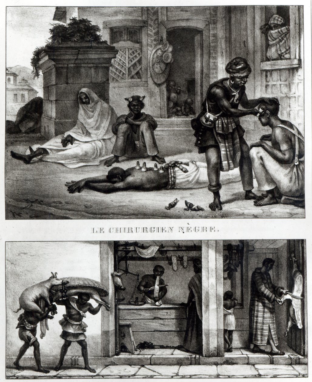 A Black Surgeon; Store of a Pork Seller by Jean Baptiste (after) Debret