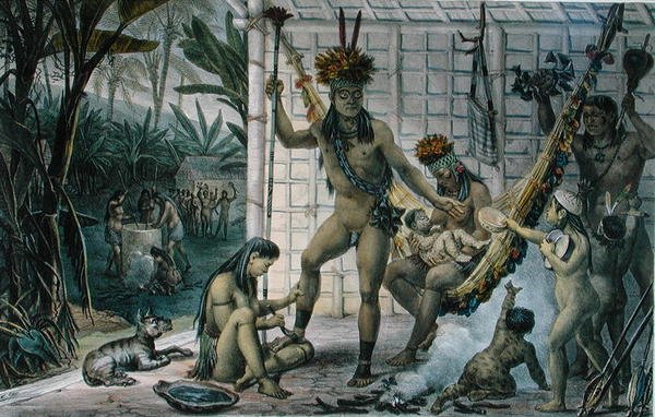 Family of a Camacan Indian Chief Preparing for a Festival, illustration from 