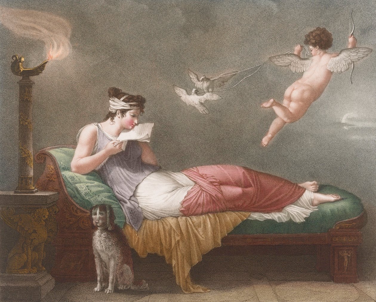 Cupid delivers a love letter by Jean Baptiste (after) Mallet