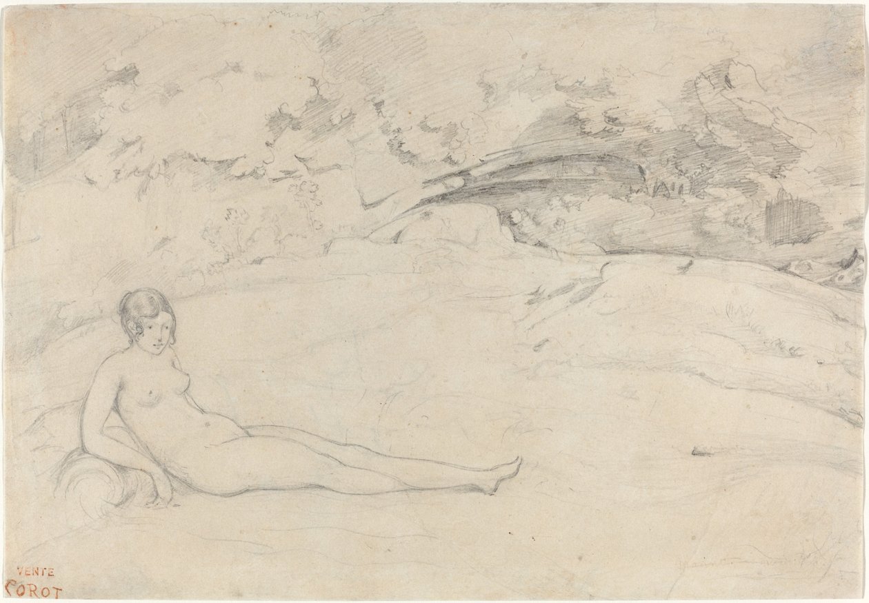 A Nude Reclining in a Landscape, 1825-1828 by Jean Baptiste Camille Corot