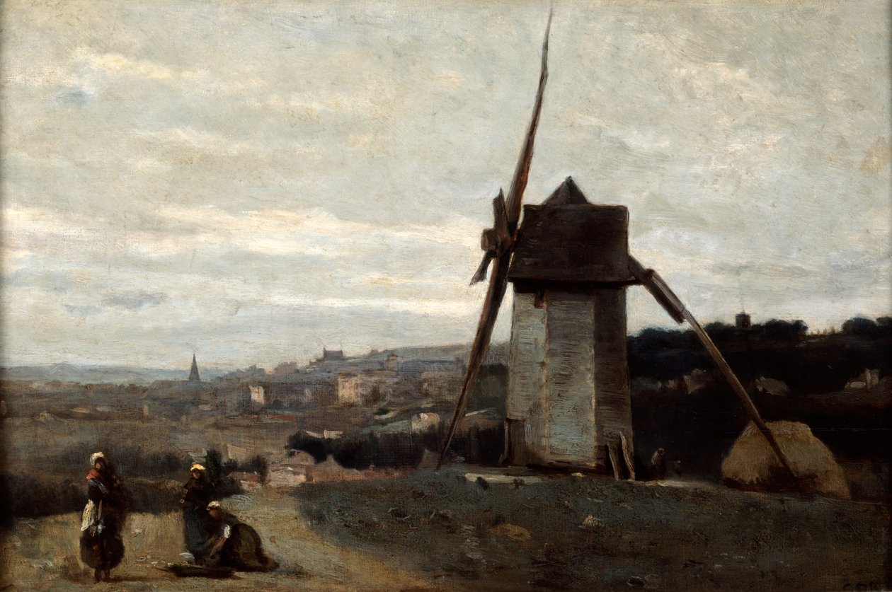 A Windmill, Etretat, 19th century by Jean Baptiste Camille Corot
