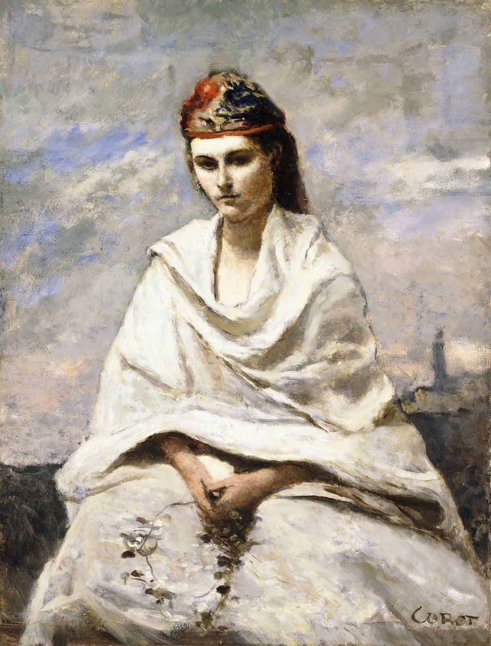 A Young Greek with a White Shawl by Jean Baptiste Camille Corot