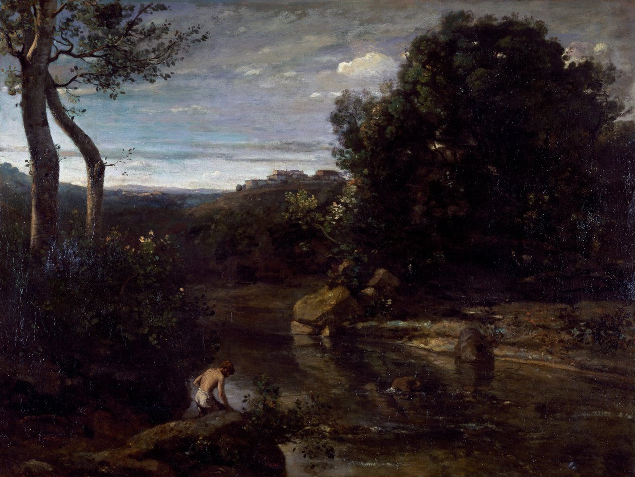 A Pastor Bathing by Jean Baptiste Camille Corot