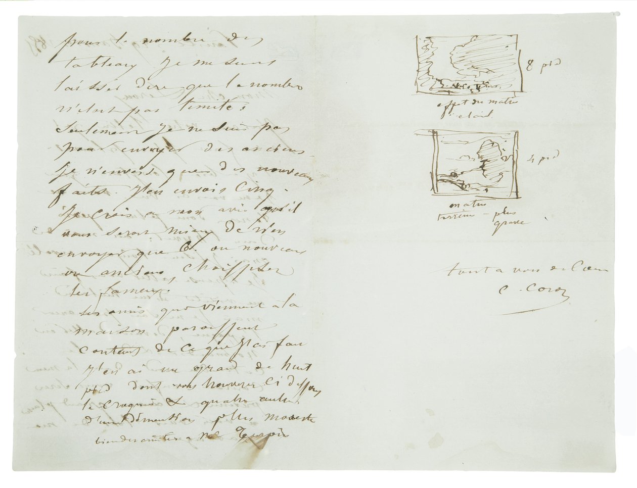 Autograph letter to landscape painter and politician Charles Le Roux, Paris, 29th January 1855 by Jean Baptiste Camille Corot