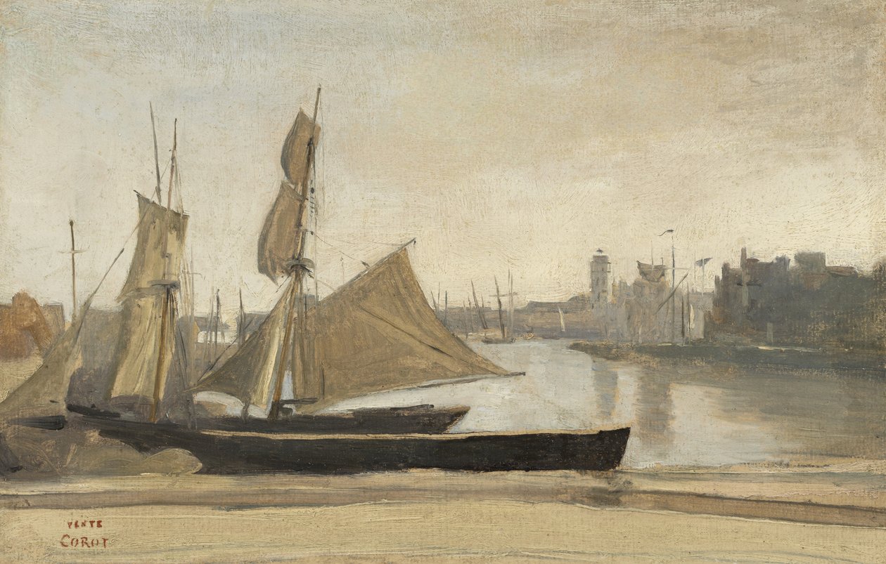 Dunkerque, Fishing Boats tied to the Wharf by Jean Baptiste Camille Corot