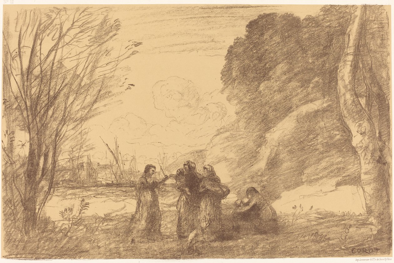 Family at Terracina by Jean Baptiste Camille Corot