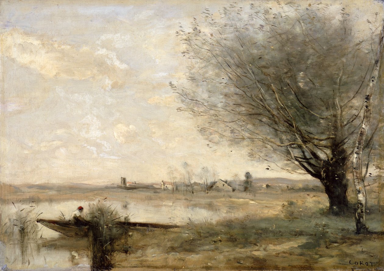 Fisherman Moored at a Bank by Jean-Baptiste-Camille Corot