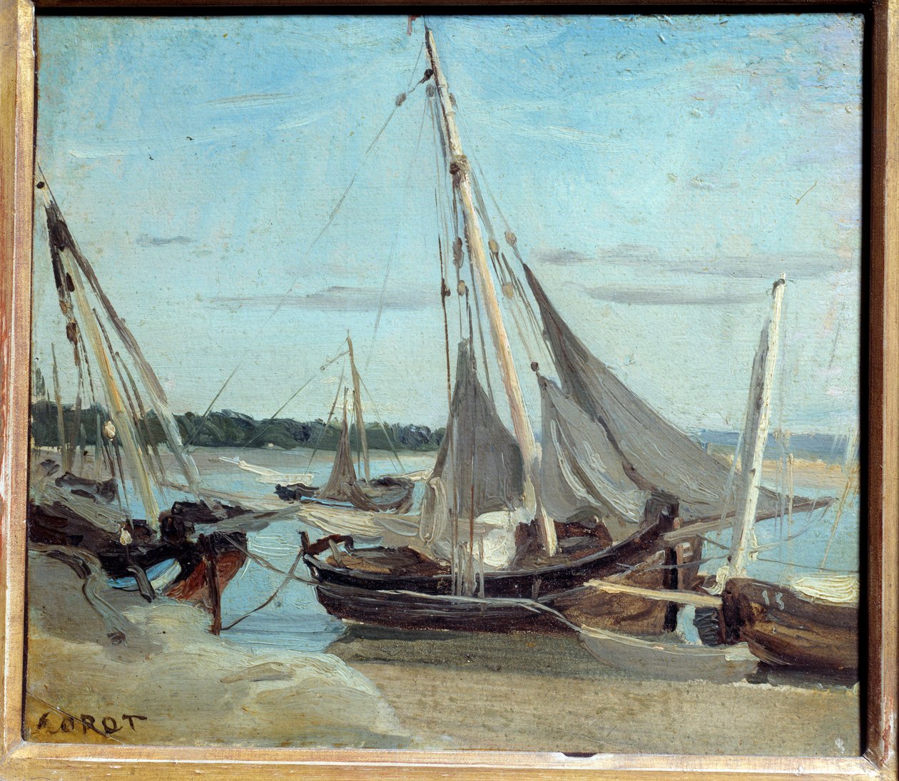 Fishing boats in Trouville Channel by Jean Baptiste Camille Corot