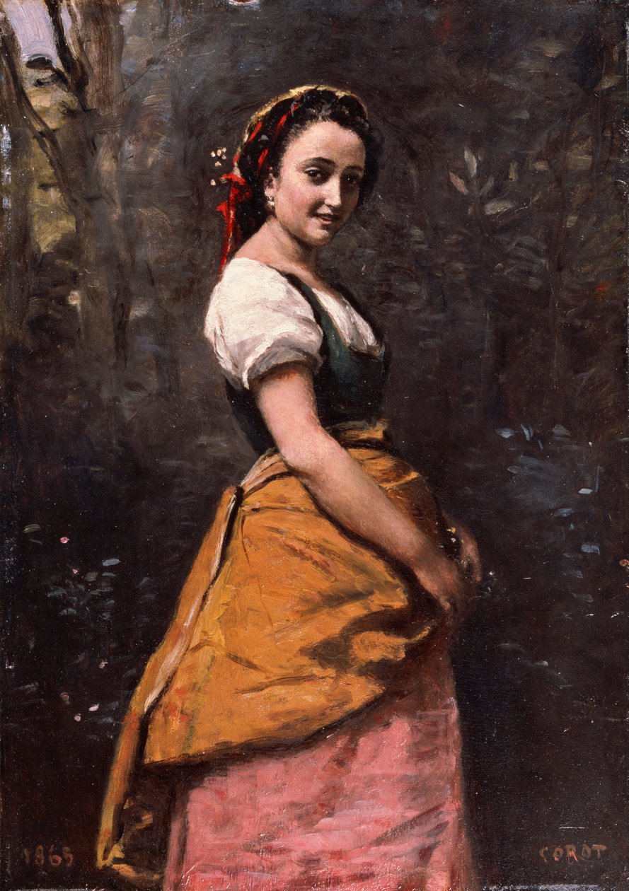 Young Woman in the Woods by Jean Baptiste Camille Corot