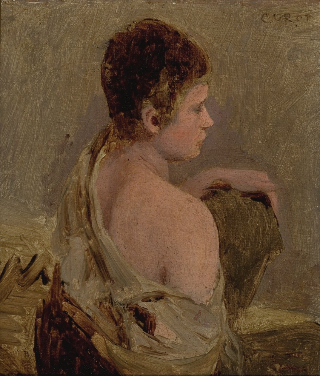 Young Man with Naked Shoulder by Jean Baptiste Camille Corot
