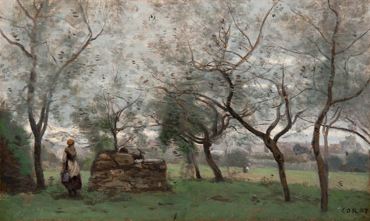 The Orchard, Environs of Mantes by Jean Baptiste Camille Corot