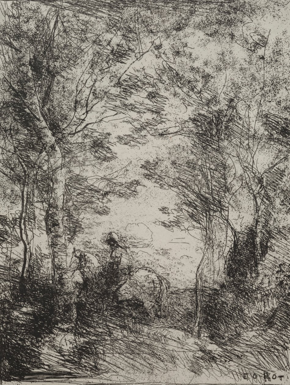 Horseman in the Woods, Original Impression 1854, Printed in 1921 by Jean Baptiste Camille Corot