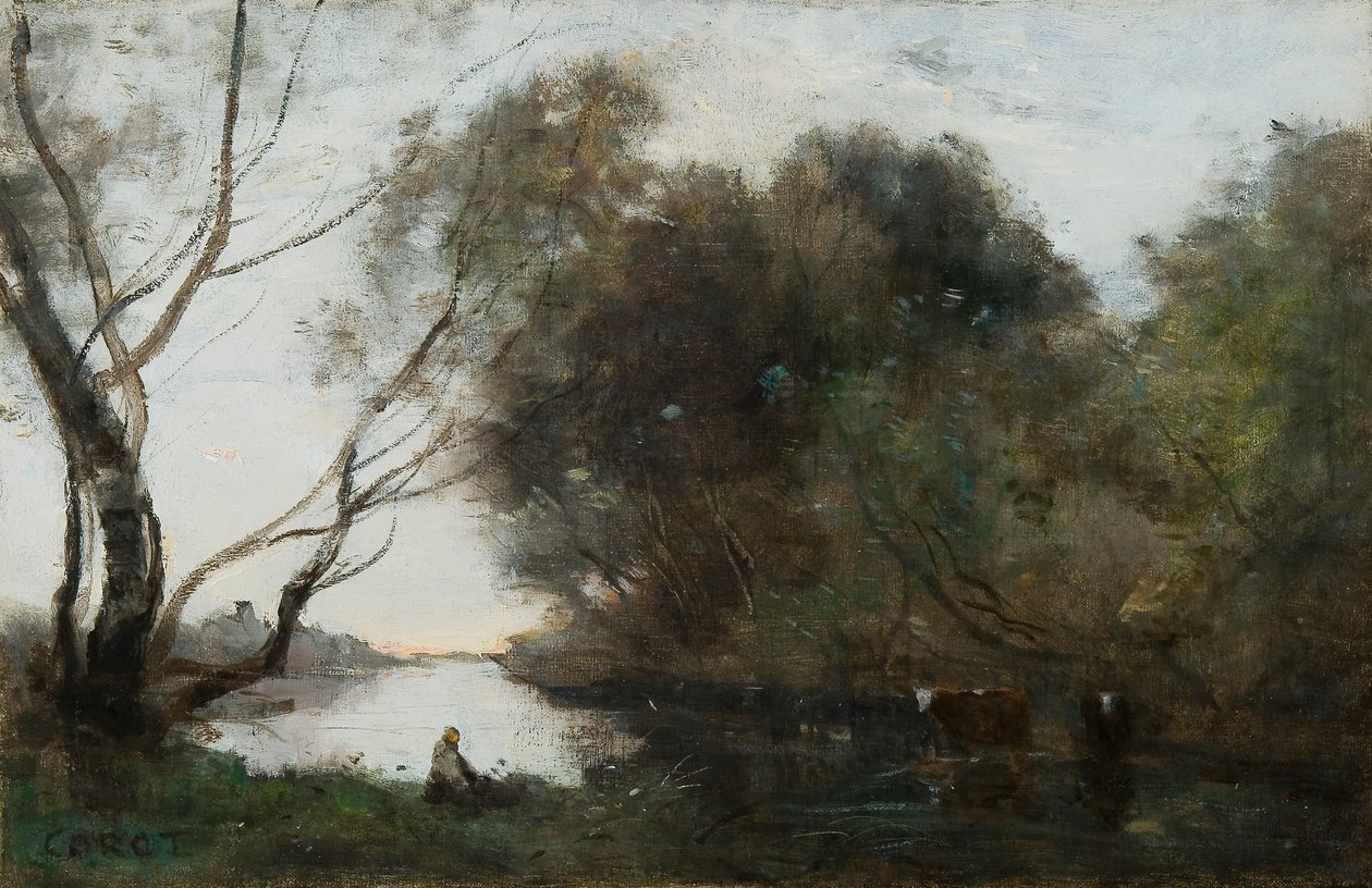 Lake: Setting Sun by Jean Baptiste Camille Corot